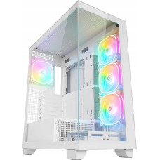 Rampage Hydra V1 Obudowa PC 4x wentylator USB C/USB A ARGB + hub, biała