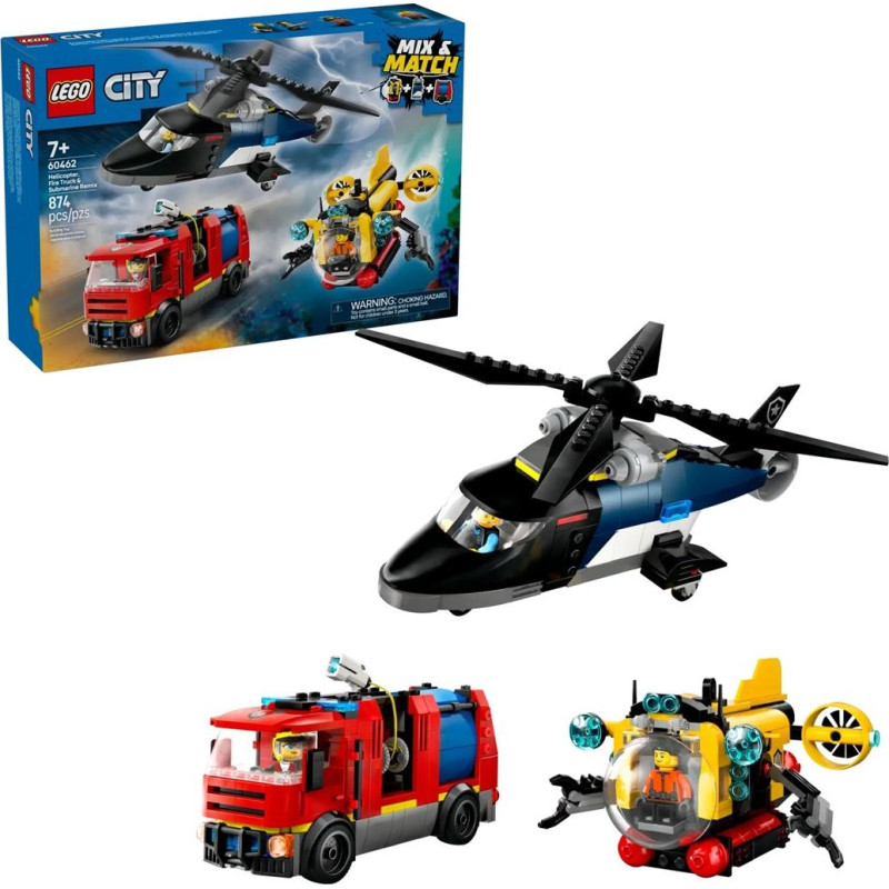 Lego CITY 60462 Helikoptera, ugunsdzēsēju mašīnas un zemūdenes remikss